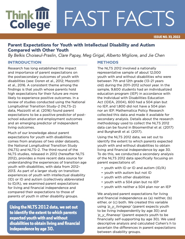 Cover page of fast facts on parent expectations