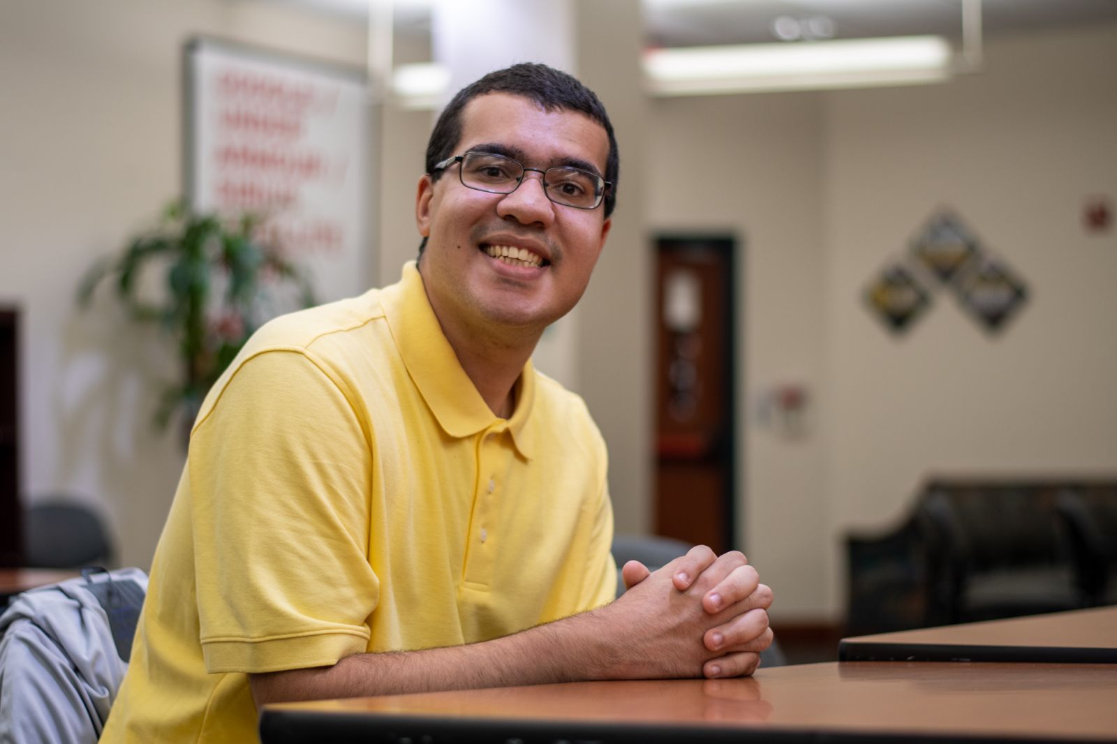 Zach McKay sits in the career center in Hornbake Library