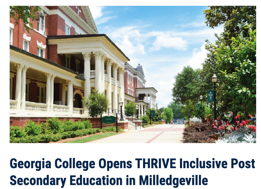 Brick college building with article title 