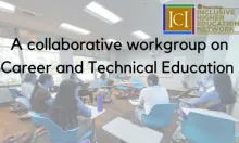 Image of people in a classroom with text that reads A Collaborative Workgroup on Career and Technical Education