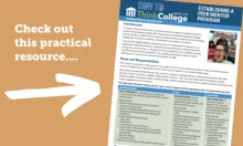 Image of Establishing A Peer Mentor Program with an arrow pointing to it and text that says Check out this practical resource