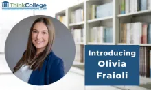 Introducing Olivia Fraioli with a photo of her (white woman, smiling, with longer straight brown hair) and bookshelves in the background
