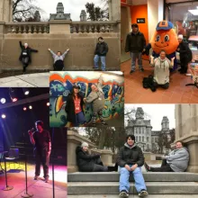 Photos of Tatum, Ned, and Adriana on campus at Syracuse University 