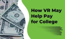 Money appears in the background, with the words How VR May Help Pay for College on a lime green background