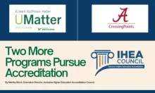 Graphic with USF UMatter and UA CrossingPoints logos with the headline Two More Programs Pursue Accreditation