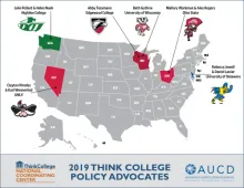US Map with states highlighted that have teams attending the Disability Policy Seminar