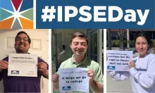 IPSE day logo and 3 photos of students holding up signs with reason they support IPSE day 