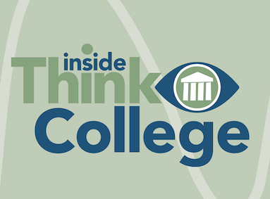 light green background with words Inside Think College, and parthenon logo inside an eye