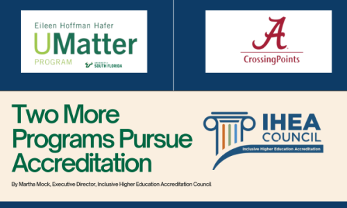 Graphic with USF UMatter and UA CrossingPoints logos with the headline Two More Programs Pursue Accreditation
