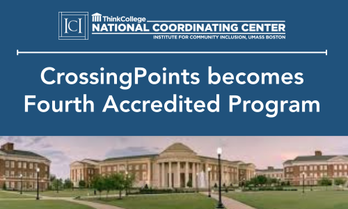 CrossingPoints becomes Fourth Accredited Program on blue background with photo of University of Alabama campus at the bottom